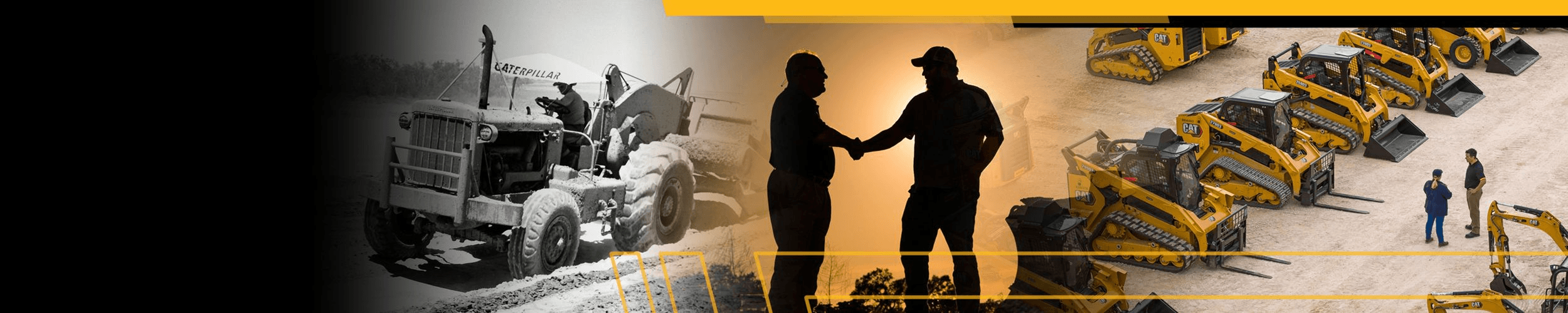 Επαγγελματίες σε εργοτάξιο μπροστά από μηχανήματα Caterpillar συμβολίζονατς τις χρηματοδοτικές λύσεις Eltrak Finance για απόκτηση εξοπλισμού και ανανέωση στόλου.